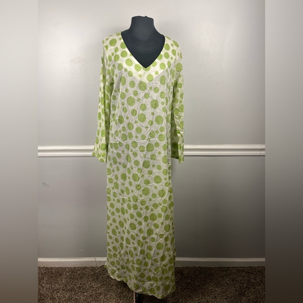 Vintage 90s BedHead white green polka dot maxi gown size Large